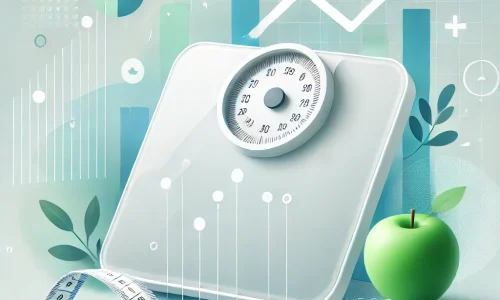 DALL·E 2024-12-04 13.50.26 - A minimalistic and clean illustration representing weight loss goals. The centerpiece is a modern digital scale, surrounded by symbols like a tape mea